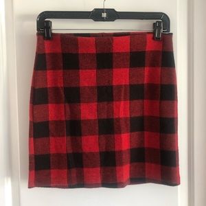 Red and Black Plaid Body Con Skirt